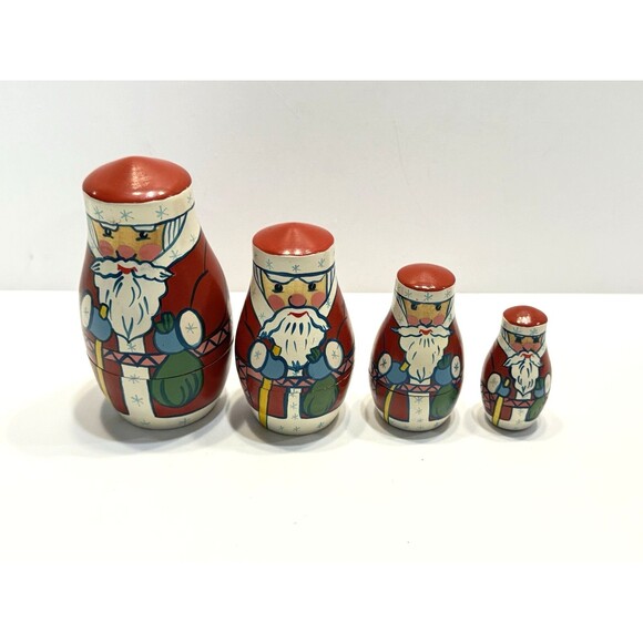 unbranded Other - Vtg Wooden Russian Santa Nesting Dolls Set 4 Hand Painted Christmas Decoration